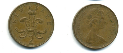 Великобритания 2 пенса 1971 Елизавета II (1952-2022) KM 916, Spink 4235 (C1) бронза 37-1246