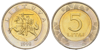Литва 5 лит 1998  KM 113 биметалл UNC 180-944