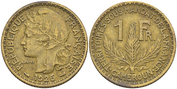 Французский Камерун 1 франк 1925 (а), монетный двор Париж KM 2 алюминиевая бронза 33-635