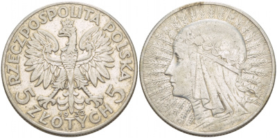 ПОЛЬША 5 ЗЛОТЫХ 1932 ЯДВИГА, ЛОНДОН KM 21 серебро 4545-1112