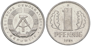 ГДР 1 пфенниг 1985 А KM 8.2 алюминий 4651-133