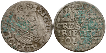 Польша, Эльбинг трояк (3 гроша) 1622 Сигизмунд III Ваза (1587-1632), Монетный двор Краков, герб "Сас" - управляющий монетного двора Миколай Данилович в 1616-1624 Iger K.22.1.a, KM 31 серебро 4160-261
