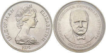 Остров Мэн 1 крона 1974 100 лет со дня рождения Уинстона Черчилля KM 30 медно-никель BU 00-1067-2-13