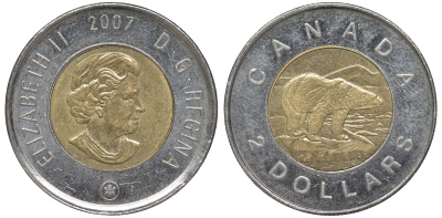 Канада 2 доллара 2007 полярный медведь KM 496 биметалл 4605-641