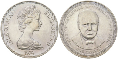 Остров Мэн 1 крона 1974 100 лет со дня рождения Уинстона Черчилля KM 30 медно-никель BU 00-1067-2-13