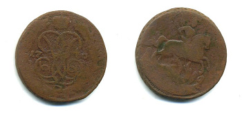 РОССИЯ 1 КОПЕЙКА 1760 медь 61-756