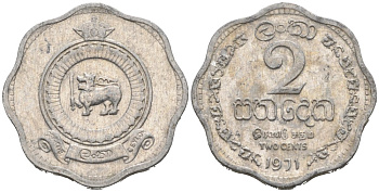 Цейлон 2 цента 1971 KM 128 алюминий 46-2134