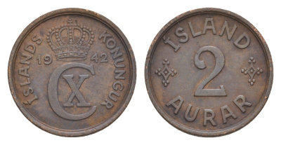 Исландия 2 эйре 1942 KM 6 бронза 4632-929