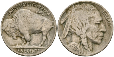 США 5 центов 1929 индеец, бизон KM 134 медно-никель 4523-624