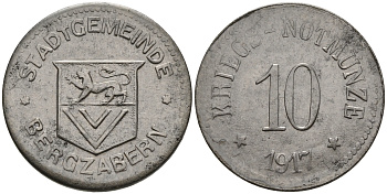 ГЕРМАНИЯ БЕРГЦАБЕРН 10 ПФЕННИГОВ 1917 КРИГСГЕЛЬД железо 75-1659