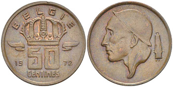 Бельгия 50 сантимов 1972 Belgie, Бодуэн I (1951-1993) KM 149.1 бронза 206-152