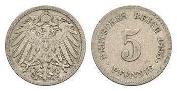 Германия 5 пфеннигов 1898 G, Вильгельм II (1888-1918) KM 11, J. 12 медно-никель 4639-1266