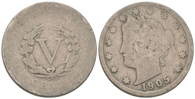 США 5 центов 1905 голова свободы KM 112 медно-никель 3336-133