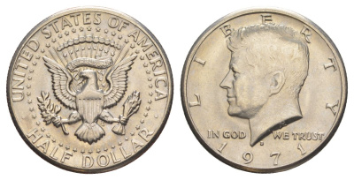 США 1/2 доллара (50 центов) 1971 D, Джон Кеннеди KM 202b медь плакированная медно-никелем aUNC 97-842