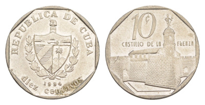 Куба 10 сентаво 1994 форт в Гаване Ла-Фуэрса KM 576.1 сталь плакированная никелем 4644-731