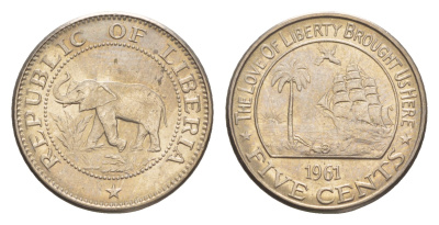 Либерия 5 центов 1961  KM 14 медно-никель  aUNC  4659-433