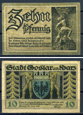 Гослар (Пруссия, Ганновер) 10 пфеннигов 1920 бумага 7556-23-3-2
