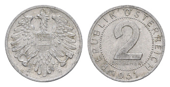 Австрия 2 гроша 1951 KM 2876 алюминий 4564-569