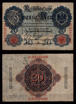 Германия 20 марок 1914 Берлин, гербы Pick 46 a бумага 6289-47-2-1