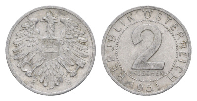 Австрия 2 гроша 1951 KM 2876 алюминий 4564-569