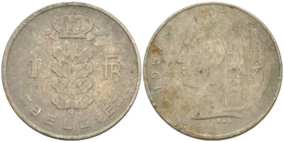 БЕЛЬГИЯ 1 ФРАНК 1957 BELGIE KM 143.1 медно-никель 175-253