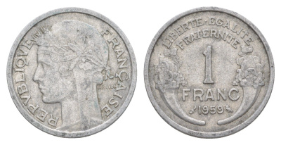 Франция 1 франк 1959 KM 885a алюминий 4641-1027