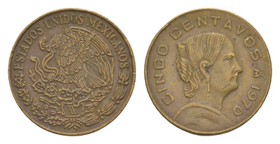 Мексика 5 сентаво 1970 Жозефа Ортис де Домингес KM 427 латунь 4655-1046