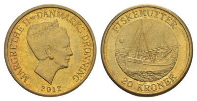 Дания 20 крон 2012 Корабли - Рыболовецкая лодка KM 953 алюминиевая бронза UNC 4650-1044