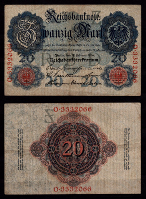 Германия 20 марок 1914 Берлин, гербы Pick 46 a бумага 6289-47-2-1