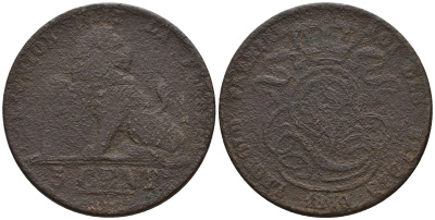 Бельгия 5 сантимов XIX ВЕК KM 5.1 медь 259-1012