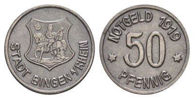 Бинген-на-Рейне 50 пфеннигов 1919 Funck 41.4, Men05 2839.2, Men18 3635.2 железо 4637-1246