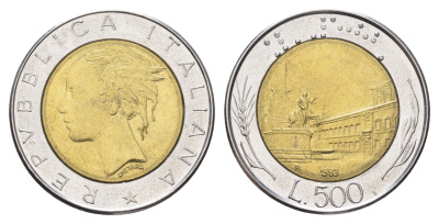 Италия 500 лир 1983 R, Квиринальский дворец в Риме KM 111 биметалл 4704-943
