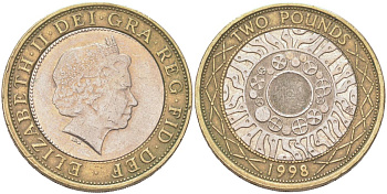 Великобритания 2 фунта 1998 Елизавета II (1952-2022) KM 994, Spink 4570 (K9) биметалл 4128-825
