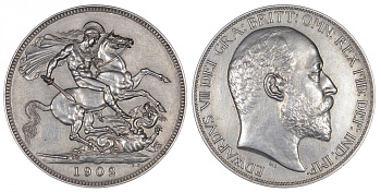 Великобритания 1 крона 1902 Эдуард VII (1901-1910) KM 803, Spink 3978 серебро 00-114