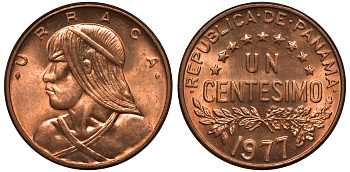 Панама 1 сентесимо 1977 Уррака KM 22 бронза UNC M53-08