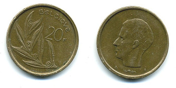 Бельгия 20 франков 1981 Belgique, Бодуэн I (1951-1993) KM 159 никель бронза 25-1644