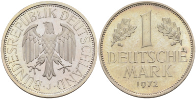 ФРГ 1 марка 1972 J KM 110, J. 385 медно-никель PROOF 1094-1-75