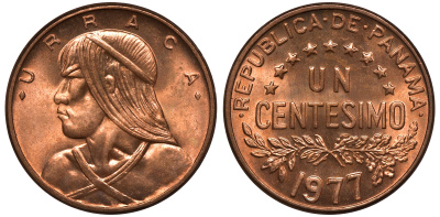 Панама 1 сентесимо 1977 Уррака KM 22 бронза UNC M53-08