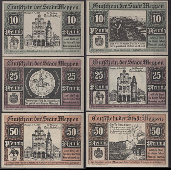 Меппен полный набор из 3 нотгельдов (10, 25 и 50 пфеннигов) 1921 DeNG 2 883.1 бумага UNC (пресс) 7556-41-1-2