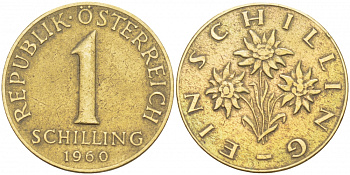 Австрия 1 шиллинг 1960 KM 2886 алюминиевая бронза 3457-814