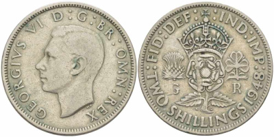 Великобритания 2 шиллинга (флорин) 1948 Георг VI (1936-1952) KM 865, Spink 4102 медно-никель 26-115
