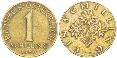 Австрия 1 шиллинг 1960 KM 2886 алюминиевая бронза 3457-814