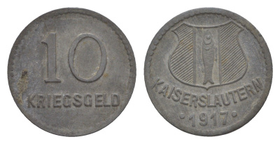 Кайзерслаутерн 10 пфеннигов 1917 Funck 231.2, Men18 15785.3 цинк 4636-1233
