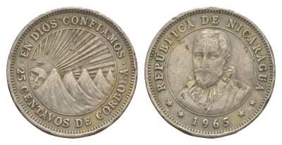 Никарагуа 25 сентаво 1965 KM 18.2 медно-никель 4638-331