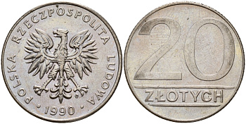 Польша 20 злотых 1990 MW KM 153.2, Parchimowicz 255b медно-никель 4187-745