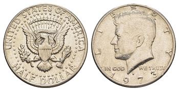 США 1/2 доллара (50 центов) 1973 Джон Кеннеди KM 202b медь плакированная медно-никелем aUNC 4517-1243