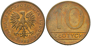 Польша 10 злотых 1989 MW Y 152.2 латунь UNC 4618-769