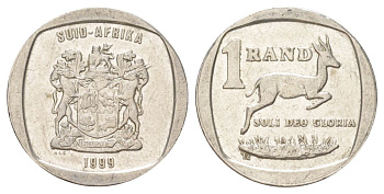 ЮАР 1 ранд 1999 KM 164 медь плакированная никелем 4627-348