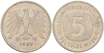 ФРГ 5 марок 1989 j KM 140.1 медно-никель 4557-716