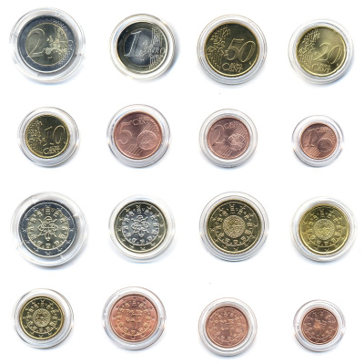 ПОРТУГАЛИЯ ЕВРОНАБОР ИЗ 8 МОНЕТ 2002-2003 В КАПСУЛАХ С СЕРТИФИКАТОМ биметалл UNC 06-081-24